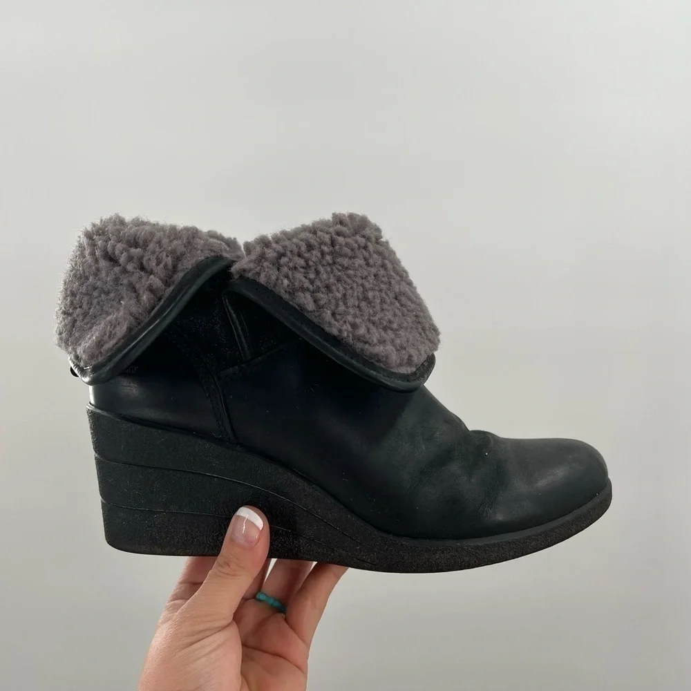 UGG Devoran Black Wedge Waterproof Ankle Booties Ladies